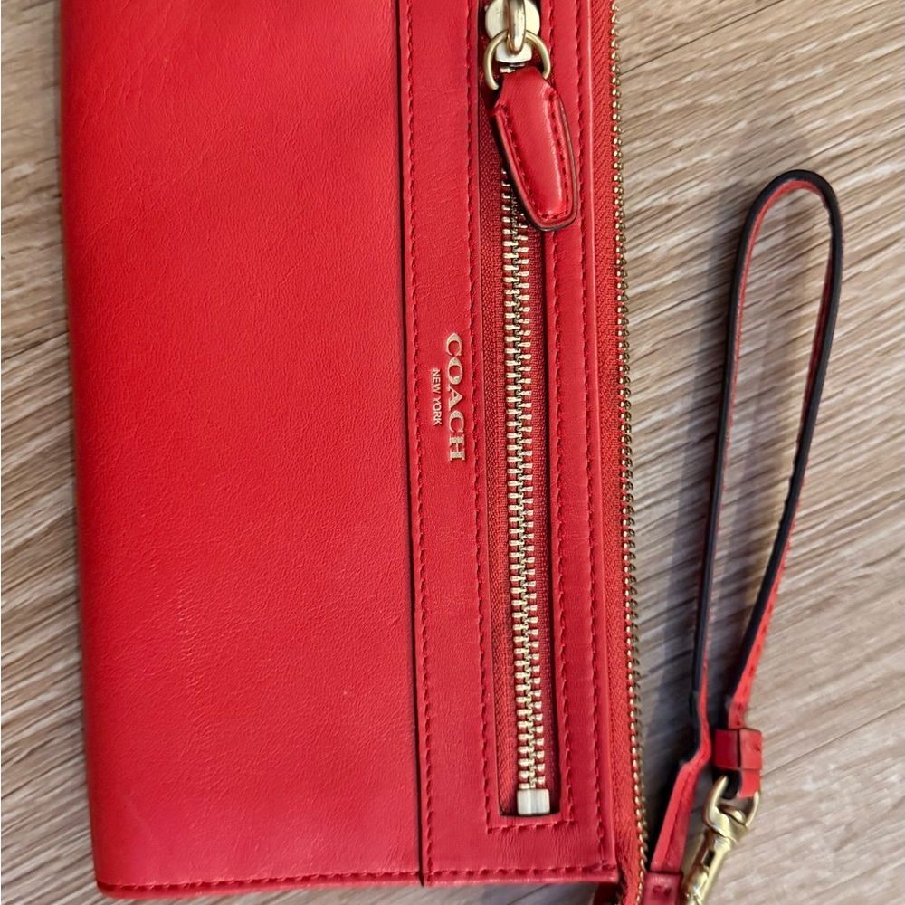 Coach Bold Red Leather Wristlet
